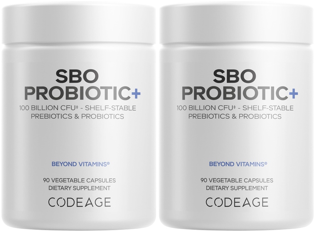 Codeage SBO Probiotiques, 100 milliards d'UFC par portion, mélange d'organismes à base de sol multisouche et mélange botanique fermenté biologique, plateau-stable - 2 paquets