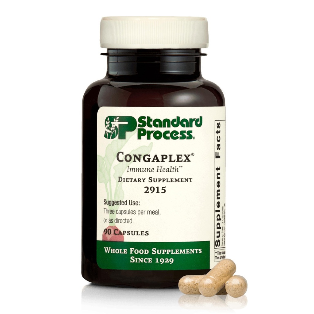 Standard Process Inc. Congaplex, complément de soutien Thymus Gland, soutien santé immunitaire avec lactate de calcium, magnésium, vitamine C et vitamine A, système immunitaire avec poudre de champignons - 90 capsules
