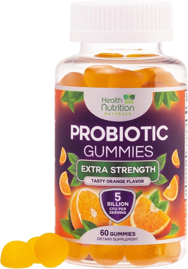 Probiotic Gummies 5 Billion CFU - Diverse Probiotic Strains for Digestive Health & Gut Support Gummy for Women, Men, & Kids, Daily Probiotics Supplement for Immune Support, Non-GMO, Vegan, 60 Gummies