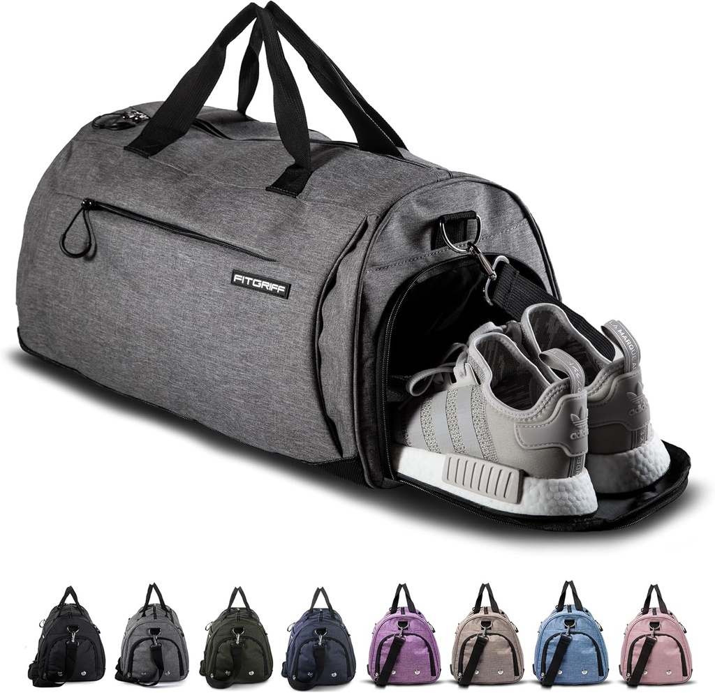 Sac de gym Fitgriff® pour hommes et femmes avec compartiment de chaussures et humide - Sac de rangement pour les voyages, sports, fitness et entraînement