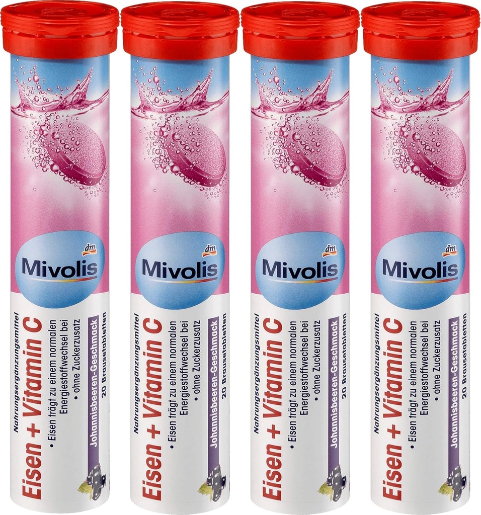 Mivolis Fer + Vitamine C comprimés effervescents - Compléments alimentaires 4 Packs x 20 pcs