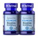 Puritan's Pride Premium Ultra Mega Biotin 10 000mcg, complément alimentaire pour les cheveux, la peau, les ongles et le métabolisme énergétique, 100 jours d'approvisionnement, 50 softgels à libération rapide, 2 pack