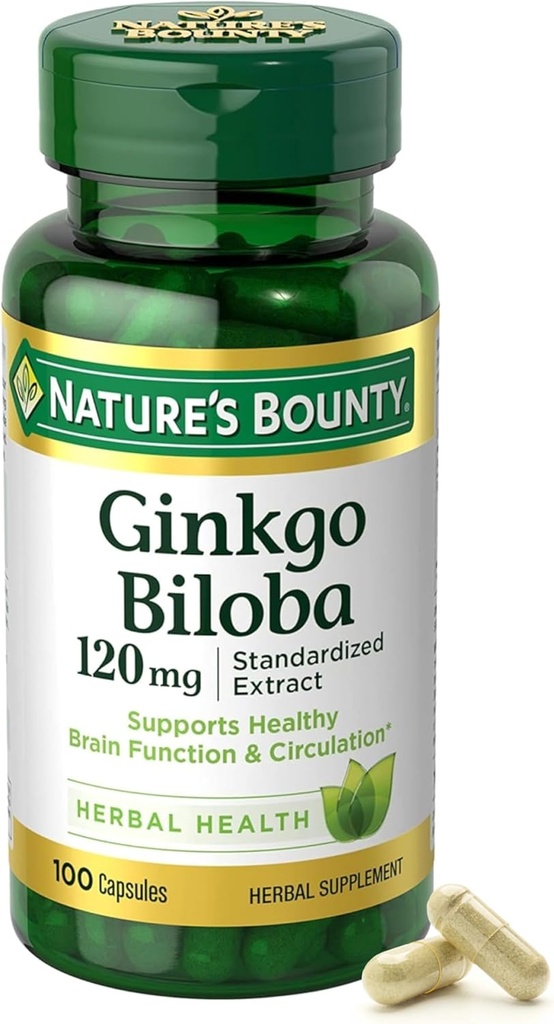 Bounty Ginkgo Biloba Capsules de la nature 120mg, Supplément de soutien de la mémoire, soutient la fonction cérébrale et l'alerte mentale, 100 capsules
