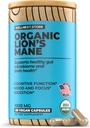 Lions Mane Mushroom Organic Supplement (Hericium Extract) 60 Veggie Caps - Supplément de soutien immunitaire; Améliorer la fonction cognitive + Promouvoir la vitalité, protéger les cellules nerveuses