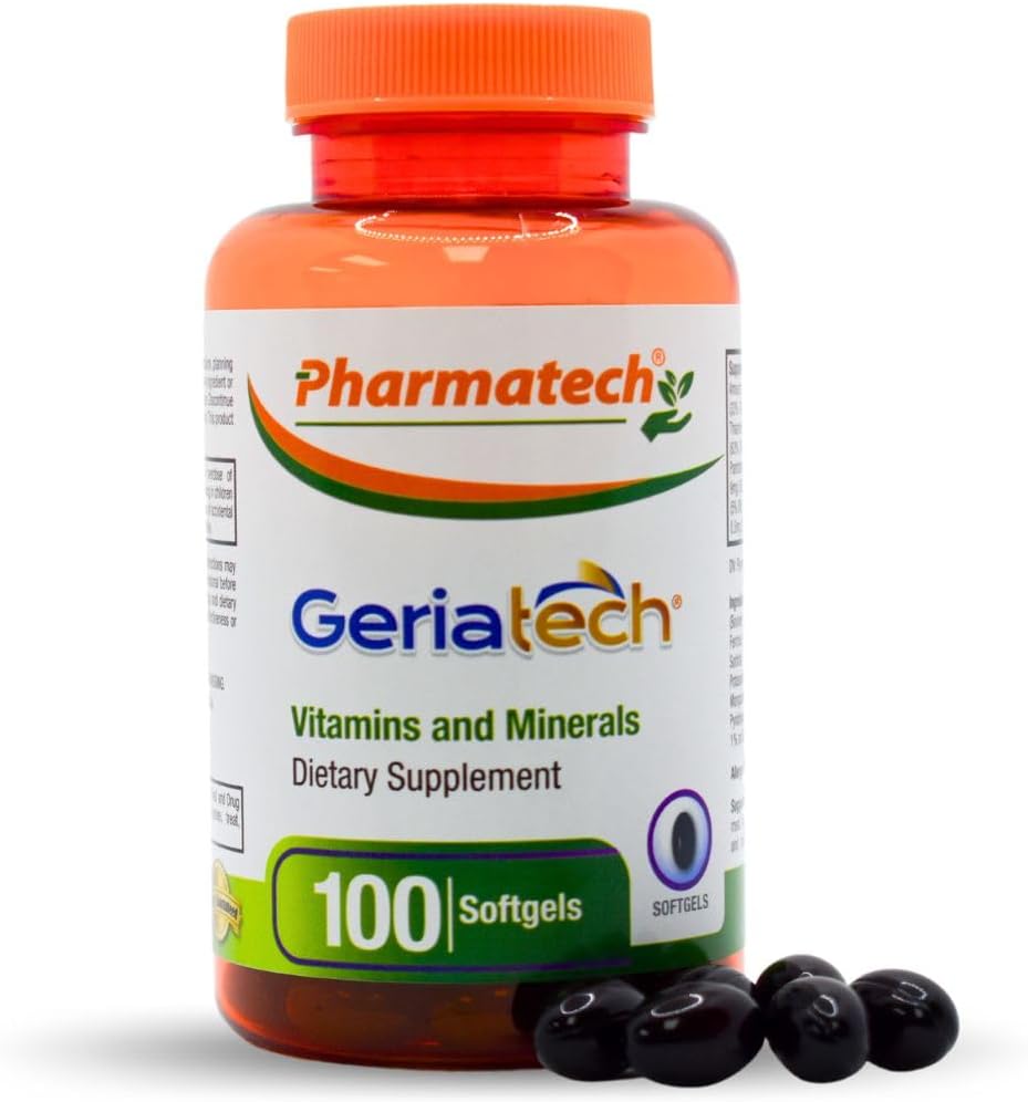 Supplément multivitamines, vitamines et minéraux seniors, femmes et hommes de plus de 60 ans, avec vitamine B12, facile à avaler, 100 softgels, de Pharmatech®