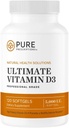 Pure Prescriptions Ultime Vitamine D3-5,000 UI - Supplément Vitamine D à haute absorption pour promouvoir des os sains avec système immunitaire et soutien cardiovasculaire - 120 Softgels - USA Made