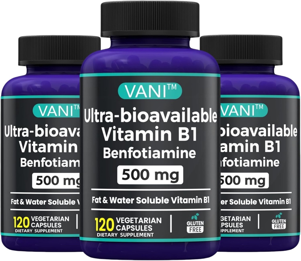 2 in 1 Enhanced Formula: Vitamin B1 with Benfotiamine 500mg, Fat Soluable Supplement of Vitamin B-1, 500 mg - 120 Capsules (3)