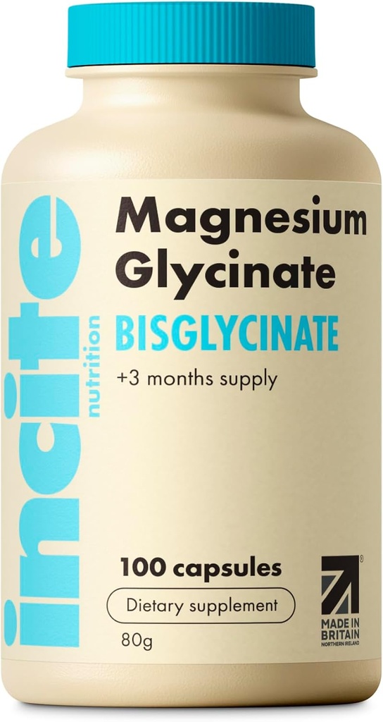 Magnésium Glycinate 500mg - 3 mois d'approvisionnement - haute résistance 100 capsules d'avalerie facile - supplément de magnésium pur - suppléments de magnésium - végétalien et sans gluten - aide au sommeil - fabriqué au Royaume-Uni