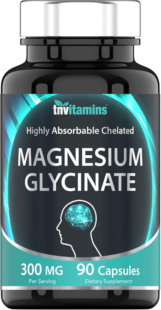 Tnvitamines Glycinate de magnésium Capsules (300 MG par portion - 90 Compte) )?Pure supplément en poudre de bisglycinate de magnésium chélaté pour le sommeil, le calme, le nerf et le stress*