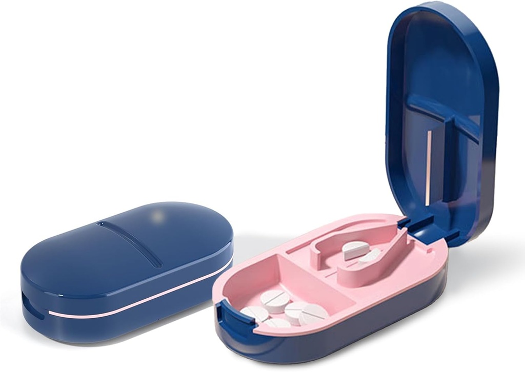 Splitter à pilules, Cutter à pilules compactes pour les petites pilules, Splitter à pilules de précision pour comprimés et vitamines, Splitter à pilules portable pour le voyage et l'utilisation quotidienne (bleu)