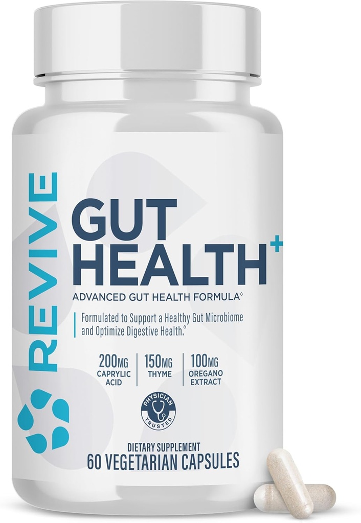 Revive MD Gut Health Supplements for Men & Women - Reparation quotidienne de Gut & Formule de soutien de santé digestive avec thym, origan et chardon de lait - Vegan-friendly, sans gluten - 60 capsules végétariennes