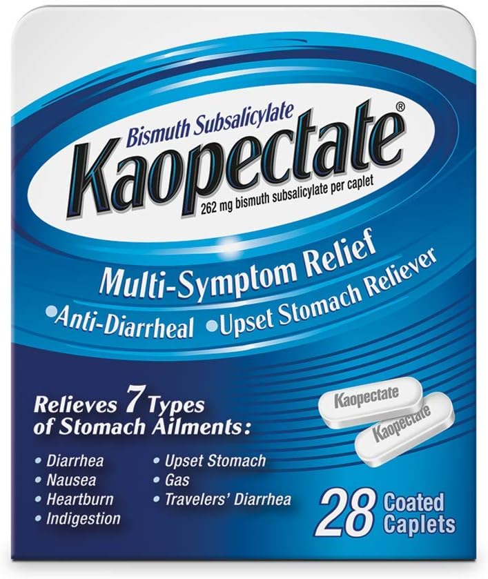 Kaopectate Multi-symptôme anti-diarrhéique et anti-estomac relevé, 28 Caplets, blanc