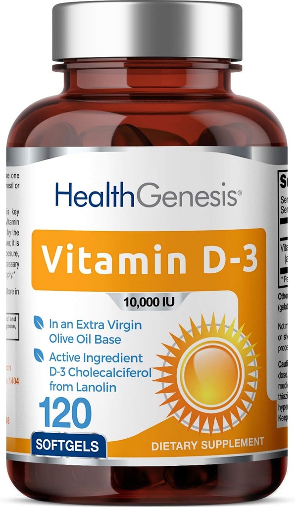 Vitamin D-3 10000 IU 120 Softgels - High-Potency in Extra Virgin Olive Oil Non-GMO Soy-Free Supports Strong Bones Immune Health