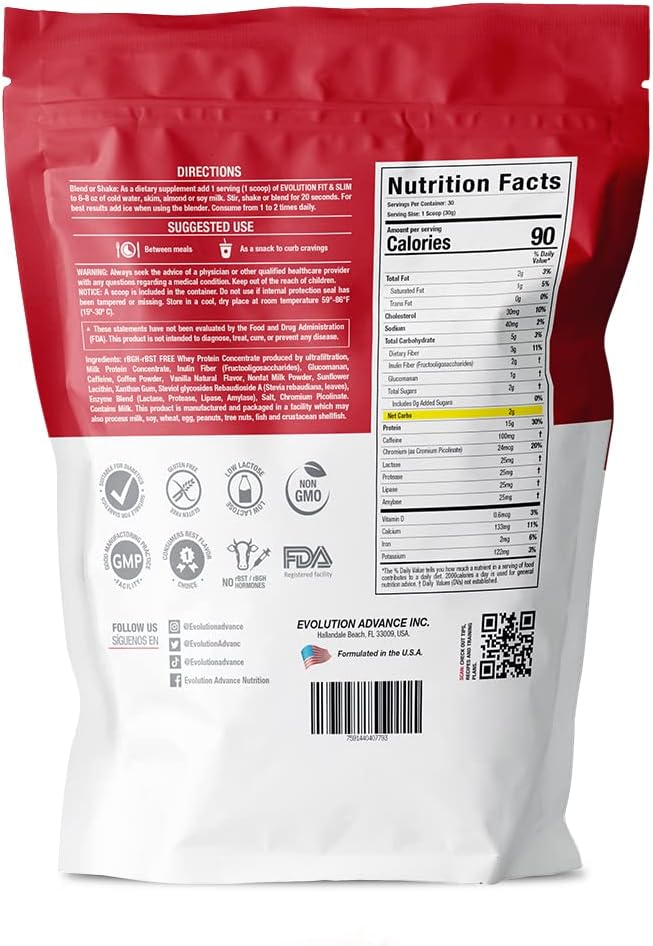 Evolution Advance Nutrition Fit & Slim Blend – Poudre de protéines de lactosérum pour une digestion facile, approuvé par kéto, non-OGM, adoucie par Stevia, aromatisante naturelle – 2 livres (café rapide)