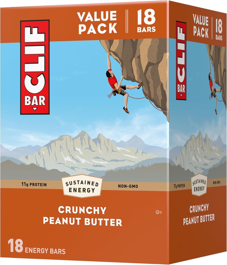 BAR CLIF - Beurre d'arachides croustillante - Fabriqué avec de l'avoine biologique - 11g Protéines - Non-OGM - Basées sur les plantes - Barres énergétiques - 2,4 oz. (18 Pack)