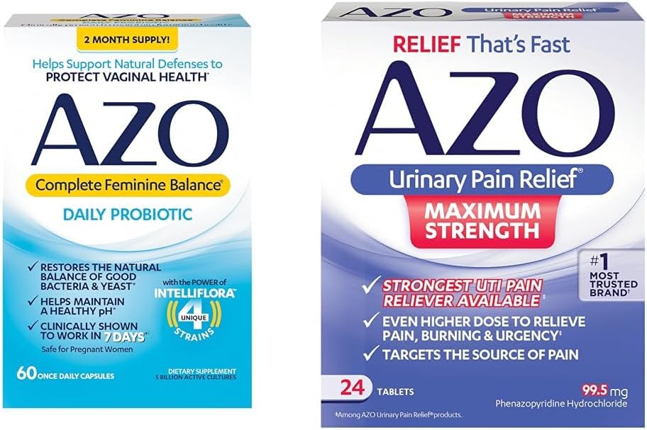 AZO Complete Feminine Balance Probiotiques quotidiens pour les femmes, cliniquement prouvé pour aider à protéger la santé vaginale et le soulagement de la douleur urinaire Force maximale