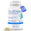 FolateMaxx L-méthylfolate 15mg, 120 Capsules – Supplément de folate de méthyle formulé par le médecin pour les femmes et les hommes – High Potency 5-MTHF for Energy, Mood & Focus – Non-OGM, sans gluten (4-Meth Supply)