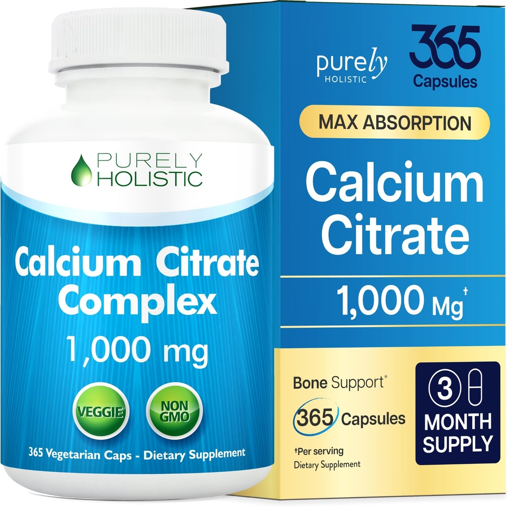 Calcium Citrate 1000mg.Soin des os et des dents Soutien à l'absorption élevée Cal Citrate.Soyez doux sur la digestion.Végétaliens et non-OGM.S. 3 mois Suppléments de calcium pour les femmes et les hommes 365 capsules