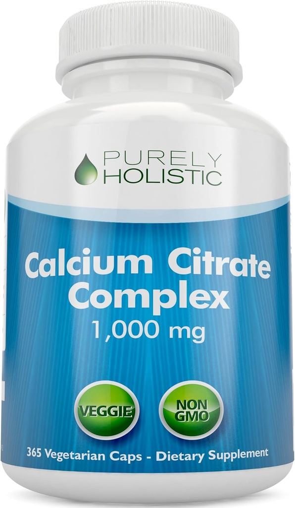 Citrate de calcium 1000mg - 365 Capsules de végétaliens non comprimés avec du persil ajouté, du dandelion et du cresson - Sans vitamine D - Fabriqué aux États-Unis par Purement Holistic