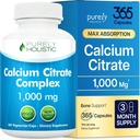 Calcium Citrate 1000mg.Soin des os et des dents Soutien à l'absorption élevée Cal Citrate.Soyez doux sur la digestion.Végétaliens et non-OGM.S. 3 mois Suppléments de calcium pour les femmes et les hommes 365 capsules