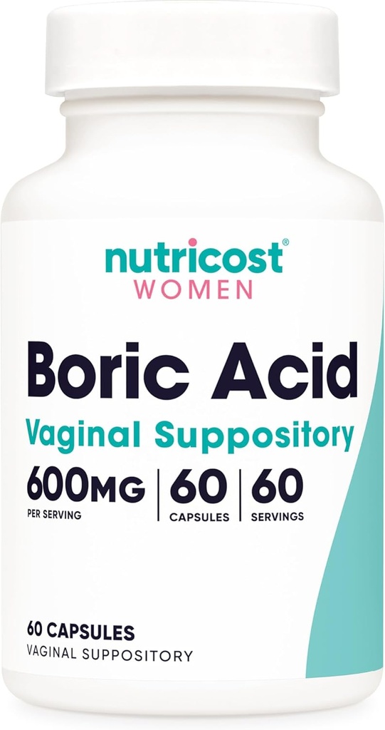 Nutricost Boric Acid 600mg, 60 Capsules - Suppositoire vaginal - Non-OGM - pour les femmes