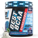 BPI Sports Best BCAA Shredded - Sans caféine boisson thermogénique de récupération, Lean Muscle Building BCAA poudre pour les femmes et les hommes, pré-entraînement BCAAs Amino Acides Drink- Raz Bleu - 25 portions