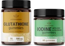HERBAMAMA Trousse de glutathion et d'iode - Ensemble de 500 mg de L-Glutathion réduit et de Gummée d'iode de potassium - Vegan, non-OGM, sans gélatine - 2 emballages