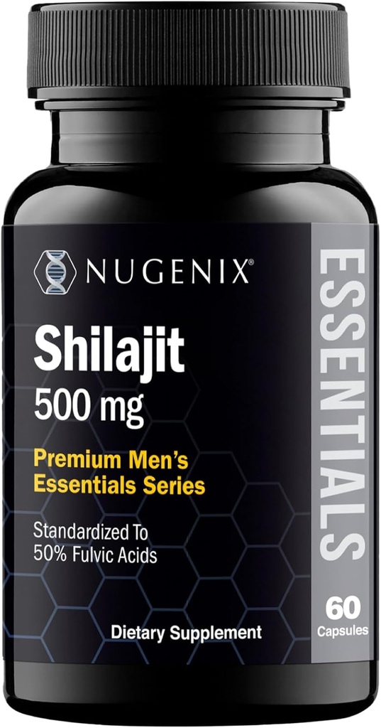 Nugenix Essentials Shilajit Capsules Supplément pour les hommes et les femmes - 500mg, standardisé à 50% Acides Fulvic, Himalayan, 60 Capsules