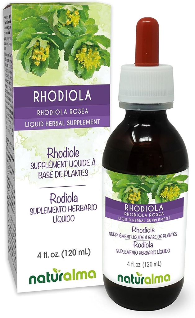 Naturalma Rhodiola rosea (Sedum roseum) Teinture sans alcool racine - 4 fl oz extrait liquide dans les gouttes - supplément à base de plantes - végétalien