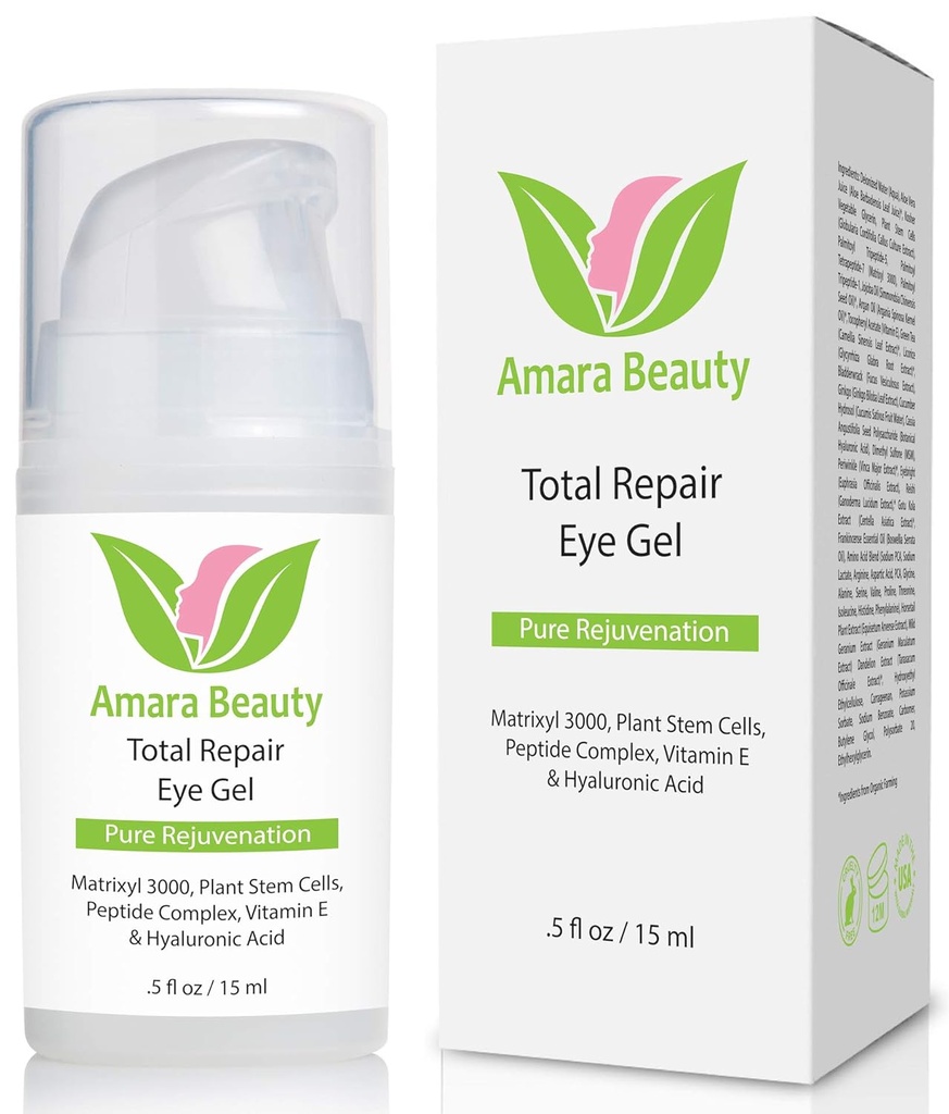 Crème pour les yeux Amara Beauty Gel pour les cernes foncés et le puffines avec Peptides et acide hyaluronique, 0,5 fl. oz.