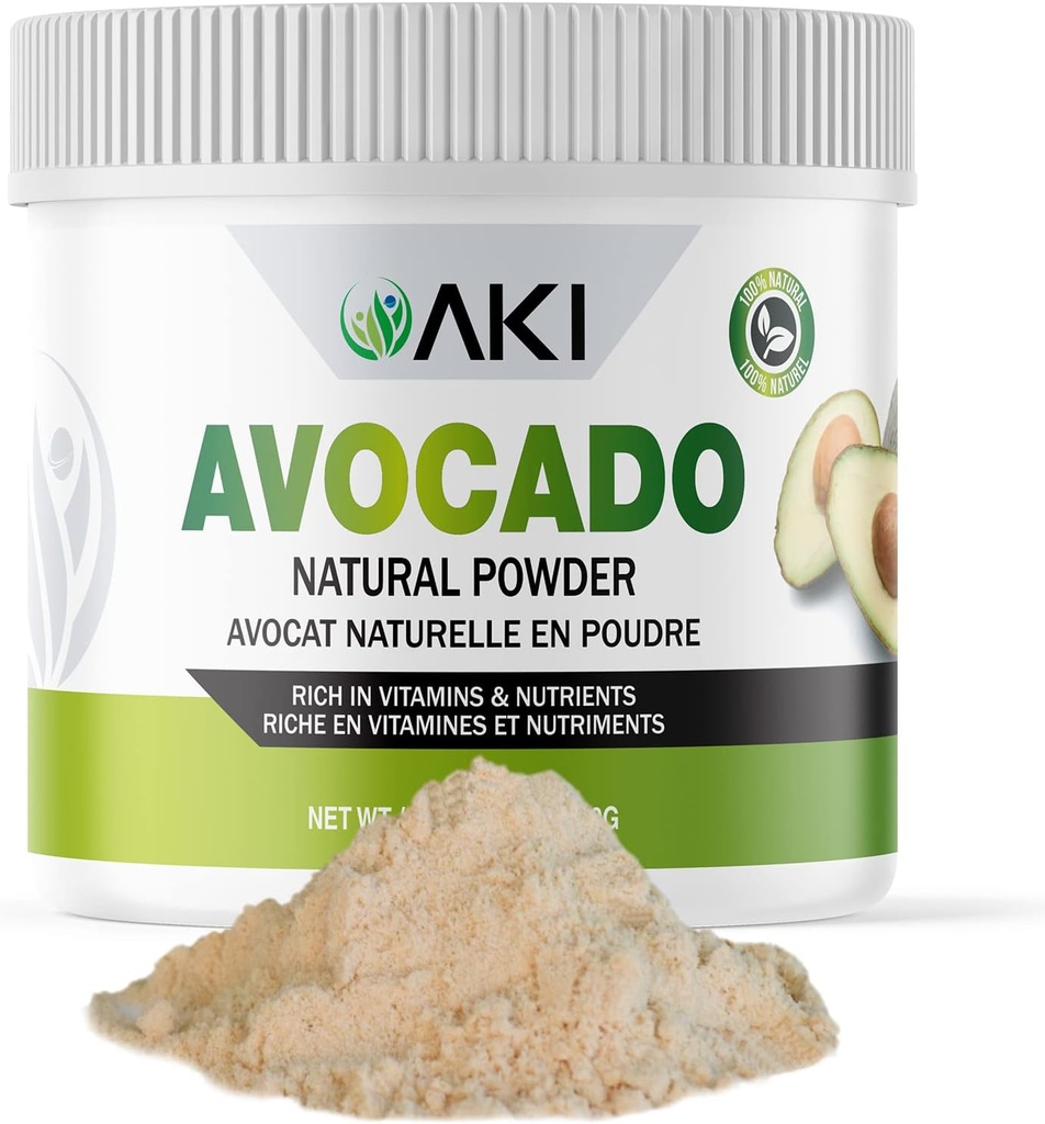 AKI Avocat Superfood Powder (6oz/170g) - Riche en nutriments, vitamines, oméga 3 et antioxydants - Idéal pour les smoothies, les yogourts ou les sucettes de lait - végétalien et non-OGM
