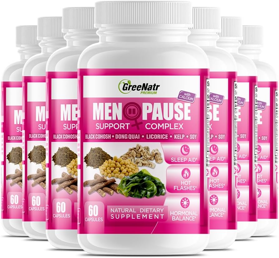 Complexe de soutien à la ménopause à base de plantes GreeNatr pour les flashs chauds, les sueurs nocturnes et le soulagement des balançoires. Promotion des niveaux équilibrés d'hormones - Black Cohosh, Dong Quai, Licorice Root & Kelp Leaves (12 bouteilles)