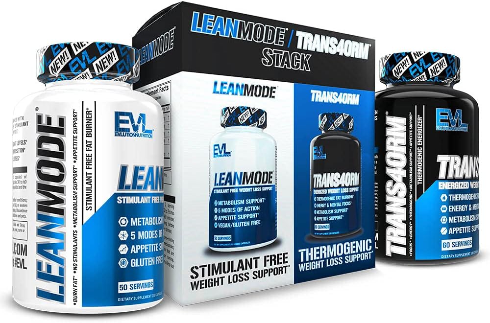 EVL Weight Loss Support Stack - Trans4orm Thermogénique Fat Burner & Metabolism Support Pills avec extrait de café vert et Forskolin Plus LeanMode Non-Stimulant