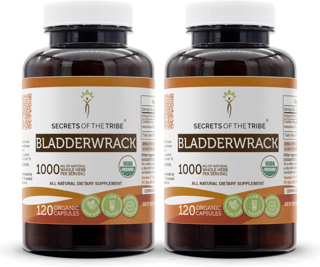 Bladderwrack 120 Capsules(2 pcs.), 1000 mg, USDA Biologique Bladderwrack (Fucus Vesiculosus) Plante séchée (2x120 Capsules)