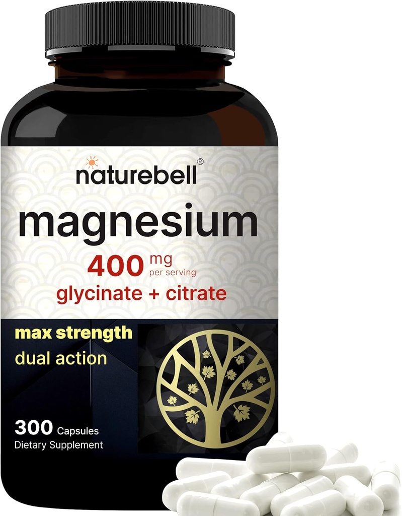 Magnesium Complex 400mg, 300 Capsules | Glycinate, Citrate | Chelated & Purified | Bone, Heart & Digestion Support | Non-GMO