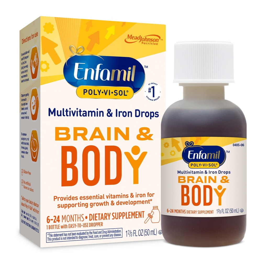 Enfamil Poly-Vi-Sol avec gouttes de multivitamine liquide de fer, soutient la croissance et le développement*, bouteille de 50mL