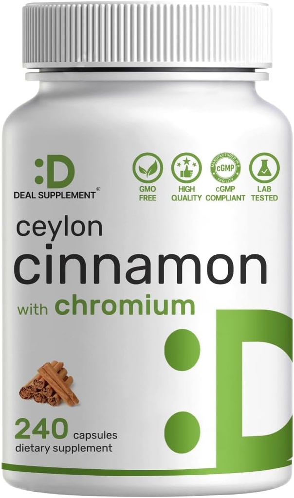 Ceylan Cinnamon avec Chrome 1000mcg, 240 capsules