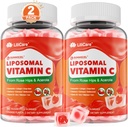 Vitamine liposomique C 1000mg Gommies remplies pour adultes et enfants 9+, 1660mg Mélange avec/Echinacea, Elderberry, D3, Zinc, Fer, Bioflavonoïde, Astaxanthine, Vitamine naturelle biologique à croquer C, sans sucre, 2Pack