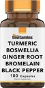 tnvitamins Turmeric & Boswellia Complex (180 Capsules) with Ginger Root, Bromelain, & Black Pepper Extract | Joint-Ease Formula: Powerful Joint Support Supplement* | Produced in The USA