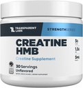 Laboratoires transparents Creatine HMB - Poudre monohydratée de créatine avec HMB pour la croissance musculaire, la force accrue, la production d'énergie accrue et l'amélioration de la performance athlétique - 30 portions, non aromatisées