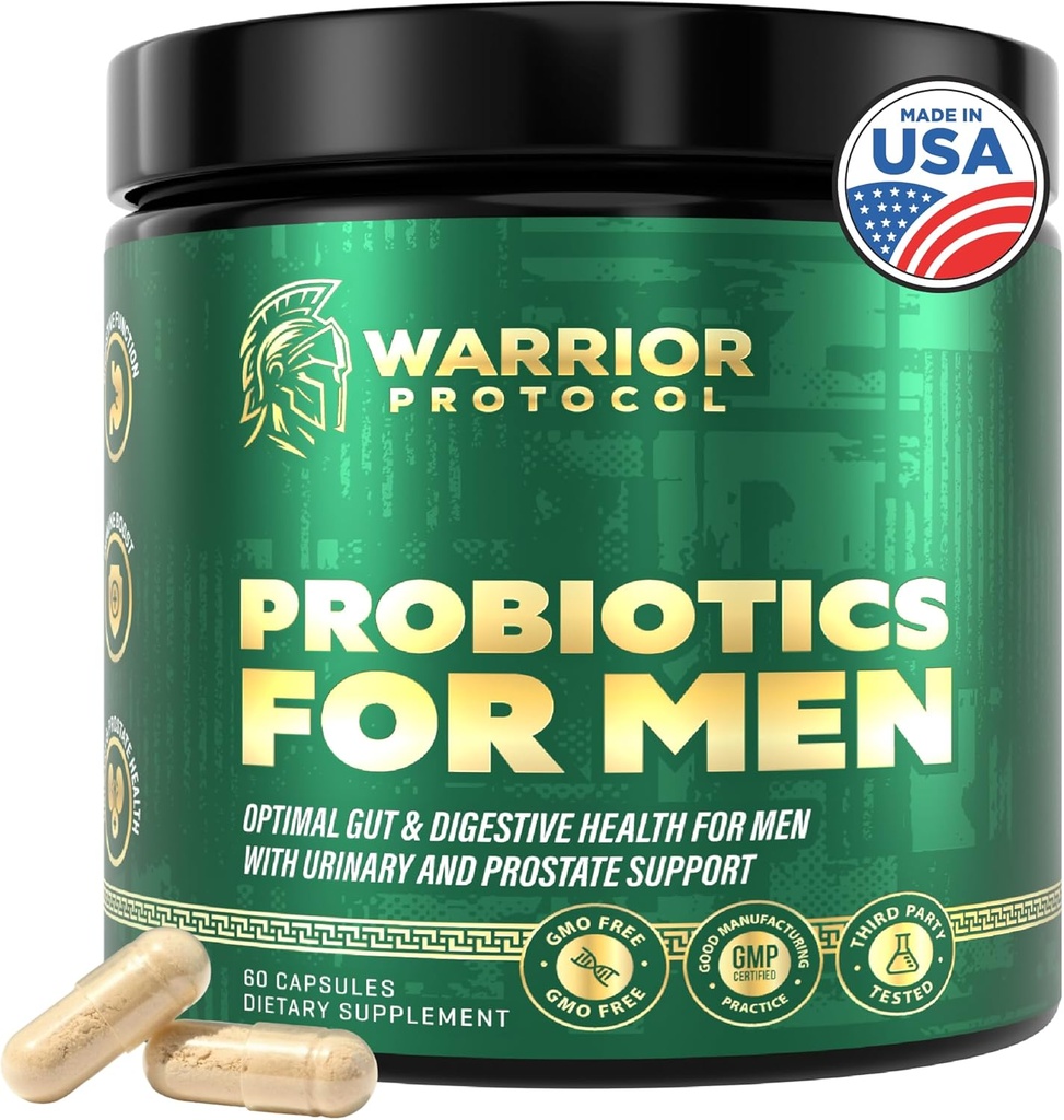 Probiotiques pour hommes avec prébiotiques - Supplément probiotique pour hommes pour la santé digestive, la santé de Gut, la santé immunitaire, Bloating et soins de la prostate - étagère de souches Stable, sans gluten et sans soja 60 capsules.