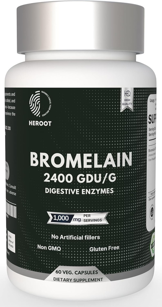 Bromelain 500mg | 60 Plant-Based Capsules | 2400 GDU Potency | Supports Joint Health & Digestion | No Preservatives or Artificial Additives
