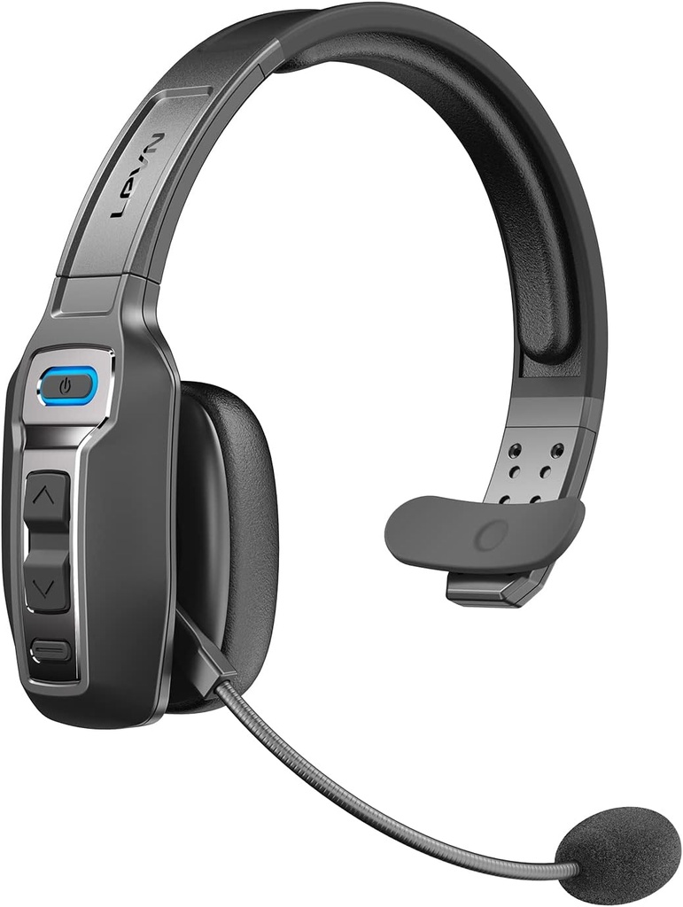 Casque Bluetooth LEVN avec Microphone, Casque Bluetooth Trucker avec Bouton d'annulation de bruit AI et Mute, Casques On-Ear sans fil 60 Hrs Temps de travail, pour Trucker Home Office Remote Work Zoom