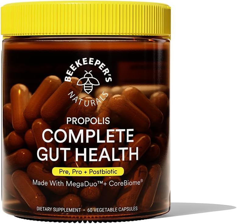 Santé complète de l'apiculteur, 3-en-1 Prébiotique, Postbiotique, Probiotiques pour la santé digestive et le soulagement du bloom pour les femmes et les hommes, Propolis Powered, Capsules Vegan sans gluten, 60ct