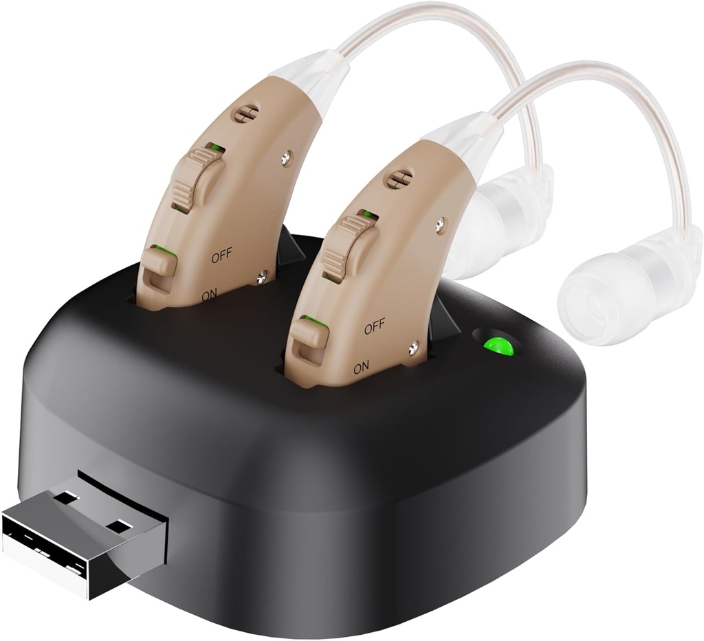Amplificateur d'ouïe numérique - Rechargeable Behind the Ear Personal Hearing Enhancement Sound Amplificateur Pair, amplificateur d'ouïe numérique BTE avec borne de recharge USB par MEDca