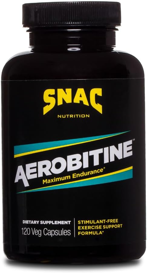 SNAC Aerobitine - Supplément de pré-entraînement stimulant gratuit pour l'endurance maximale. Booster à oxyde nitrique, améliore le débit sanguin, réduit la fatigue et les avantages thermogéniques. 120 Capsules de Veggie