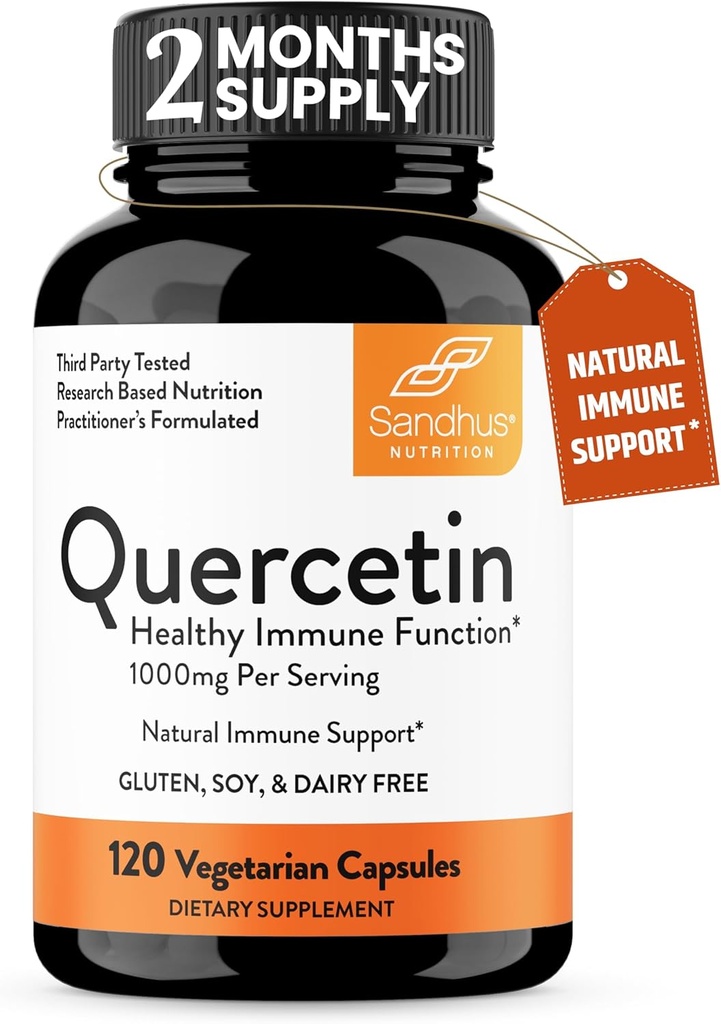Sandhu's Quercetin Capsules Végétariennes Suppléments 120 Compte (paquet de 1).