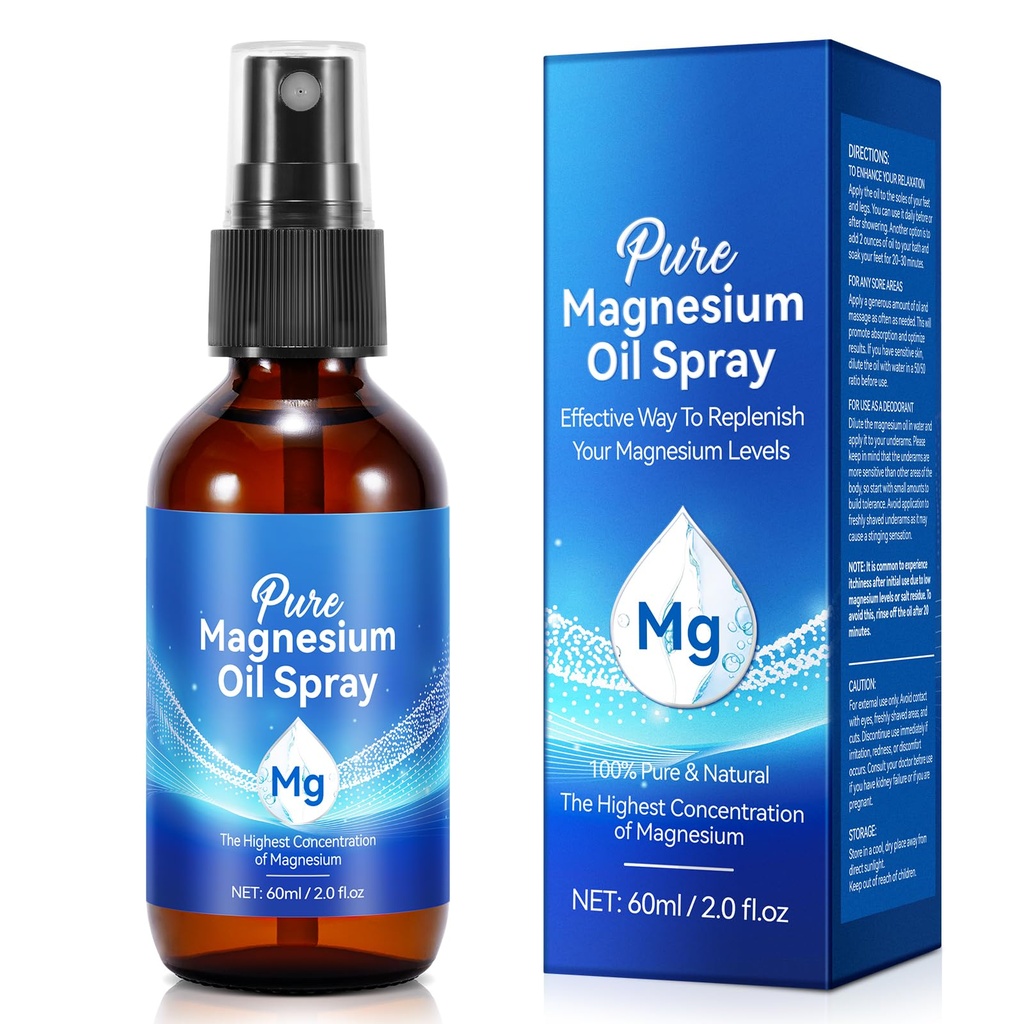Vaporisateur d'huile de magnésium - Magnésium pur - Vaporisateur de magnésium pour pieds et sommeil (2,02 Fl Oz), bleu