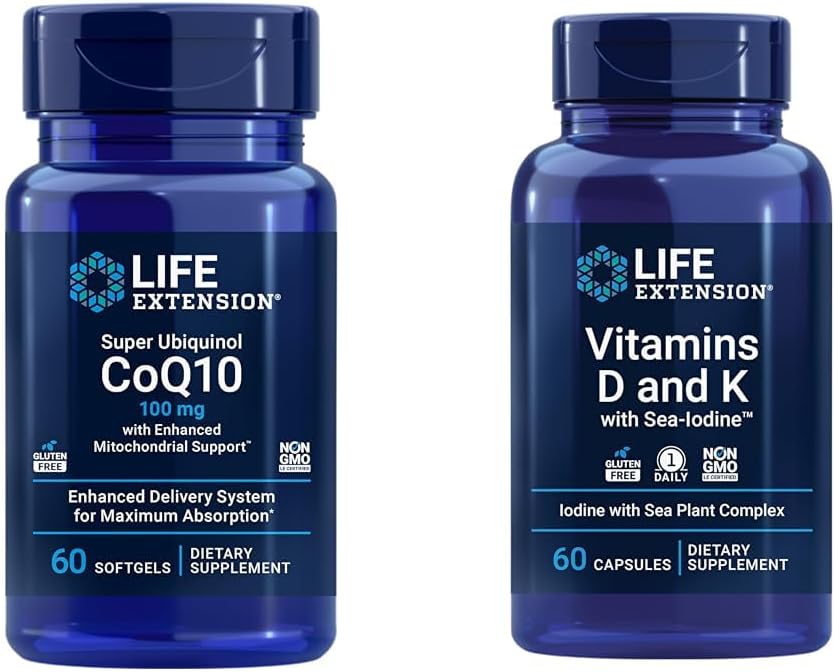 Extension de vie Super Ubiquinol CoQ10 avec soutien Mitochondrial amélioré et vitamines D et K avec l'iode de mer, vitamine D3