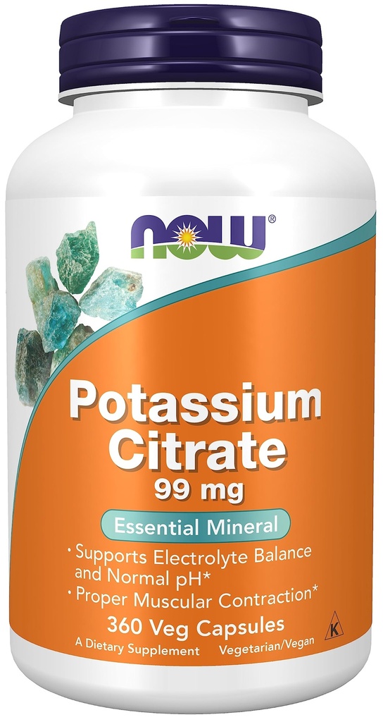 MAINTENANT Aliments, Citrate de potassium 99 mg, soutient l'équilibre électrolytique et le pH normal*, Minéral essentiel, 360 gélules